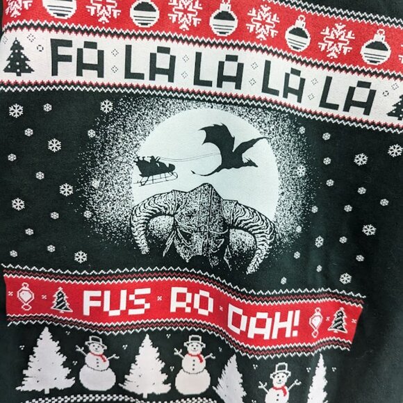 Skyrim Elder Scrolls Ugly Christmas Sweater Fus Ro Dah Santa Sleigh Sweater EUC - Picture 4 of 7